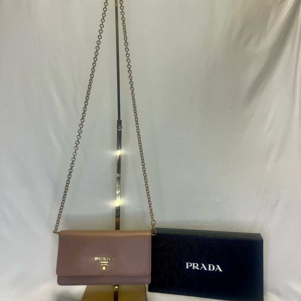 PRADA Saffiano wallet with chain strap
